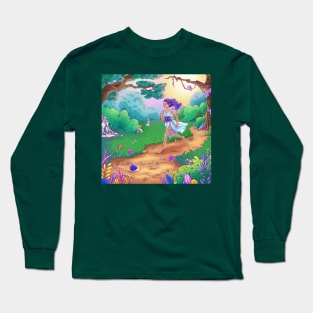 Fairy forest, goddess of nature running. Unique illustration Long Sleeve T-Shirt